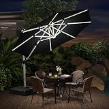 PURPLE LEAF 300 cm Sonnenschirm mit Solar LED Beleuchtung Gartenschirm Kurbelschirm Ampelschirm Terrassenschirm, Dark Grey